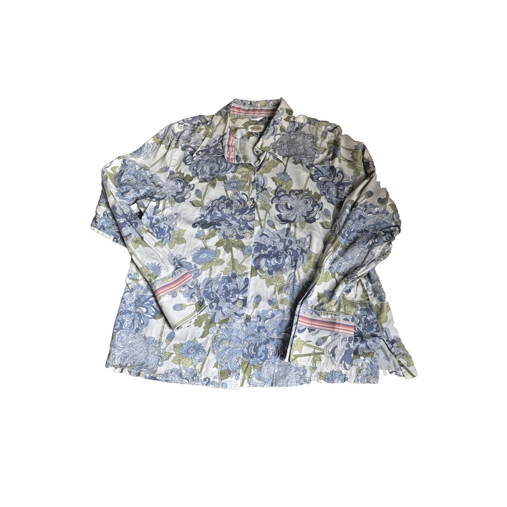 Talbots Sz 20 Vintage Button  Front Long Sleeve‎ Flip Cuff Floral